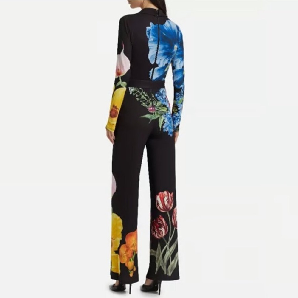 Alice + Olivia Melinda Floral Wide Leg Wrap Jumpsuit View 3